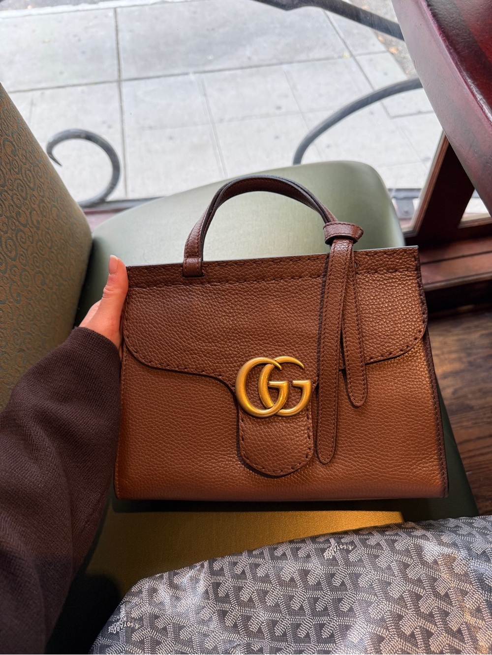 BRAND NEW Gucci Brown Pebbled Leather Top-Handle Satchel with Gold Double G